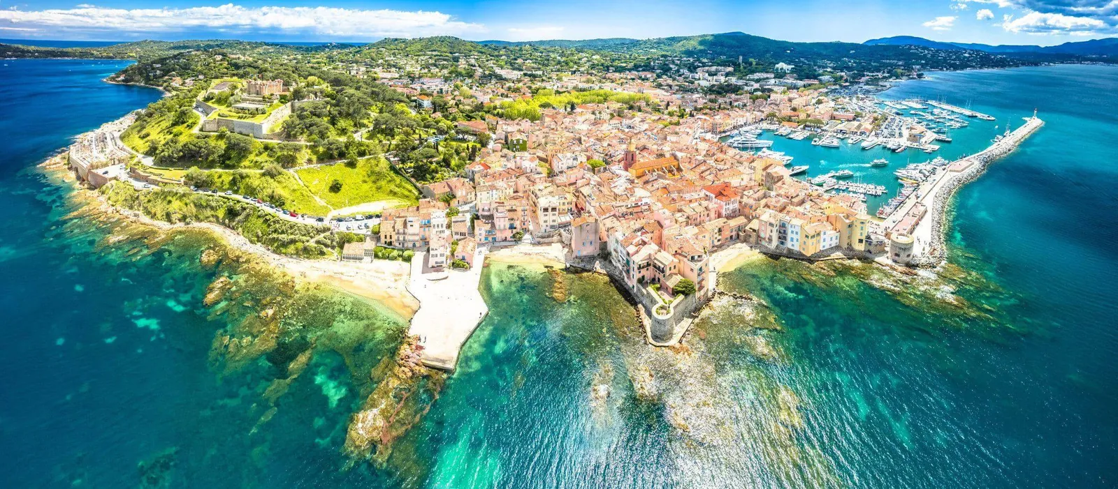 Saint-Tropez and its old port seen from above